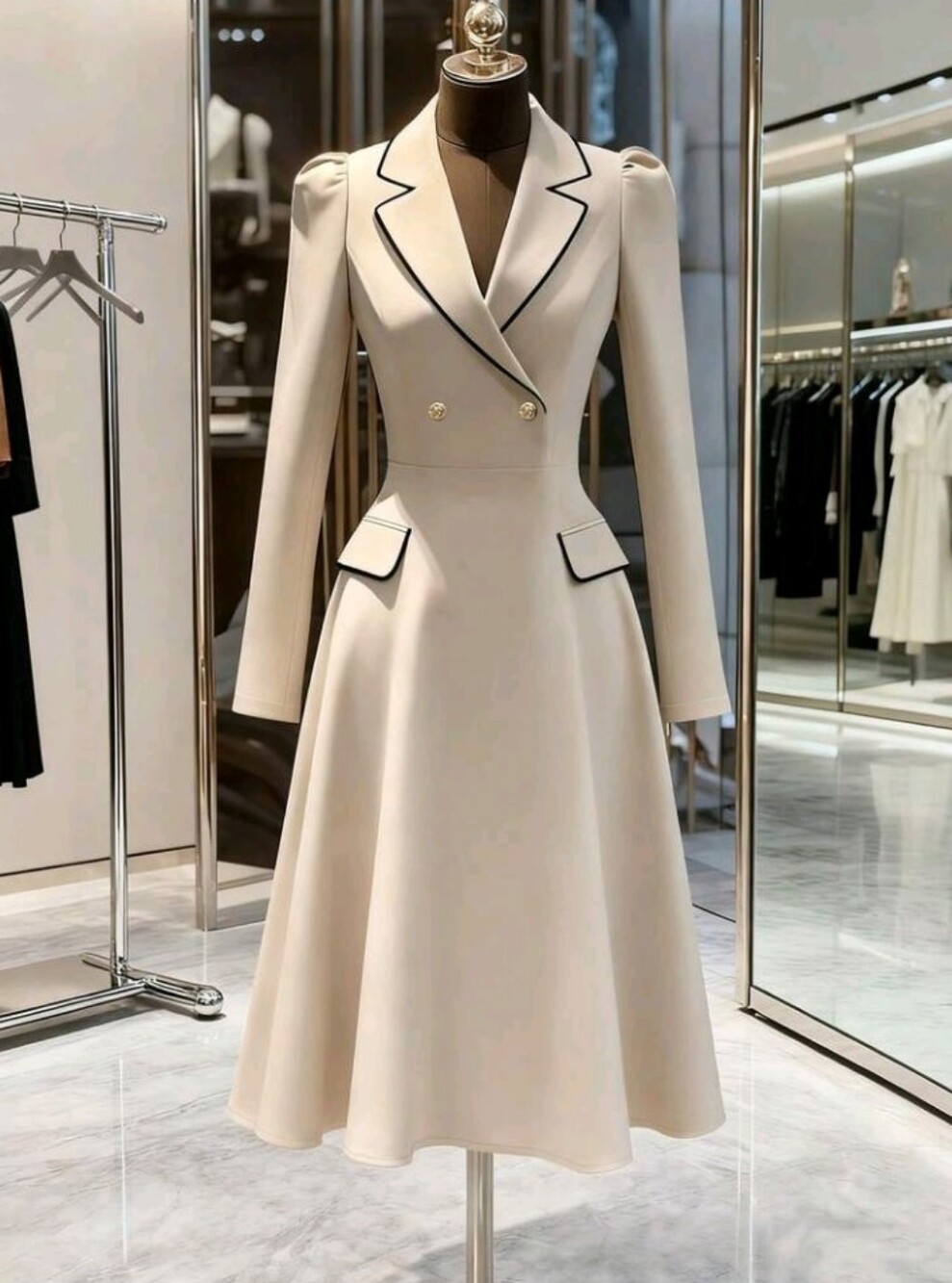 Women's Mid-Length Color Block Collar Business/Commute Dress, Autumn/Winter